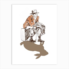 Man Sitting On A Suitcase Art Print