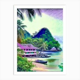 Chumphon Thailand Soft Colours Tropical Destination Art Print