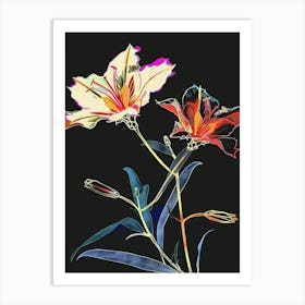 Neon Flowers On Black Portulaca 1 Art Print