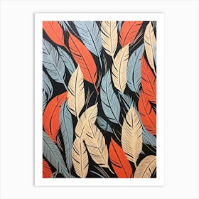 Bird Pattern Linocut Style 4 Art Print