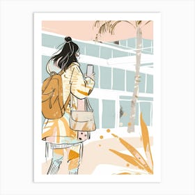 Illustration Of A Girl With A Backpack Art Print