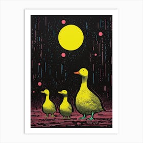 Duck Family In The Rain Linocut Inspired 1 Art Print
