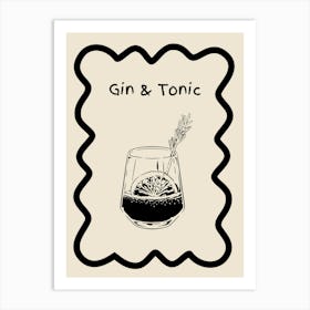 Gin & Tonic Doodle Poster B&W Art Print