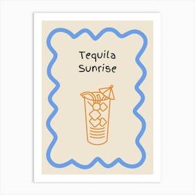 Tequila Sunrise Doodle Poster Blue & Orange Art Print