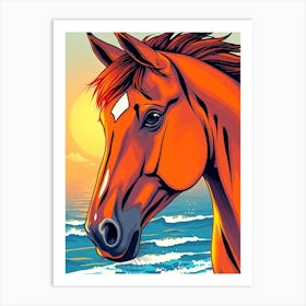 Horse by The Beach Color illustration Art Print