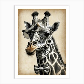 Giraffe With Glasses Art Print