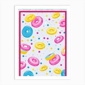 An Abstract Pattern Of Tiny Donuts Swirling With A Blend Of Pastel Pink Blue And Yellow Hues Set (4) Art Print