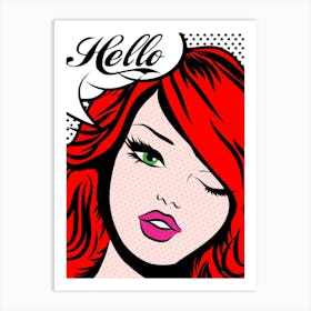 Pop Art Redhead Winking Girl Art Print