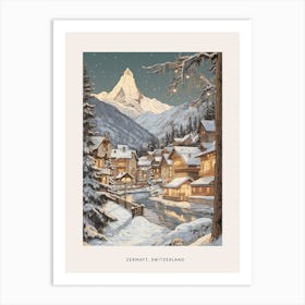 Vintage Winter Poster Zermatt Switzerland 3 Art Print