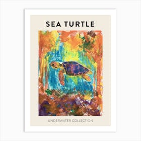 Sea Turtle Underwater Pencil Scribble Poster 1 Art Print