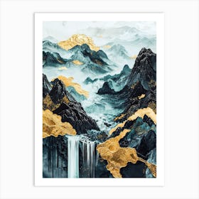 Kanchenjunga Golden Peaks - Luxe Geometry Art Print