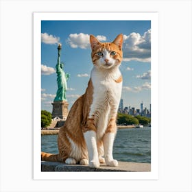 Cat on the Go: Touring the World’s Wonders Statue Of Liberty Cat Art Print