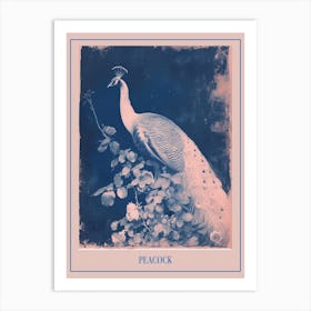 Blue & Pink Peacock Portrait 2 Poster Art Print