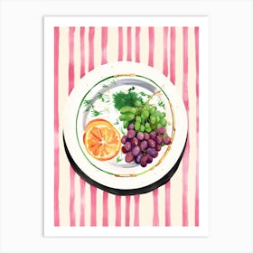 A Plate Of Grapes, Top View Food Illustration 3 Art Print