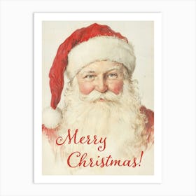 Merry Christmas. Vintage Santa Portrait with Quote Art Print