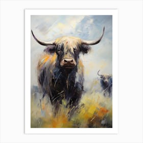 Dark Tones Impressionism Of Two Highland Cows 1 Art Print