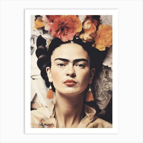 Frida Beauty Face, beige Boho Style Art Print