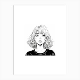 Anime Girl Drawing Minimalist One Line Illustration Art Print