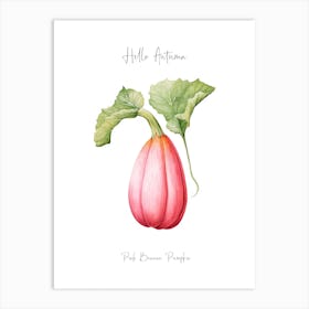 Hello Autumn Pink Banana Pumpkin Watercolour Illustration 2 Art Print