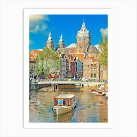 Amsterdam, St Nicolaaskerk View From Canal Art Print