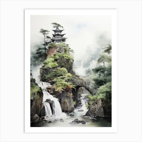 Nachi Falls In Wakayama Nikko In Tochigi, Japanese Brush Painting, Ukiyo E, Minimal 1 Art Print