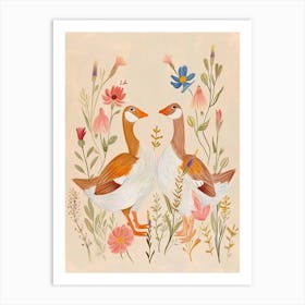 Folksy Floral Animal Drawing Goose 3 Art Print