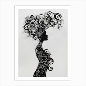 Silhouette Of A Woman With Curls Art Print