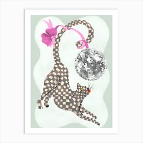 Cat With Disco Ball Art Print