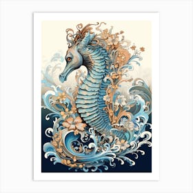 Seahorse Animal Drawing In The Style Of Ukiyo E 3 Art Print