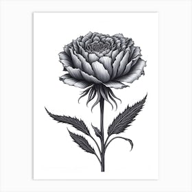 A Carnation In Black White Line Art Vertical Composition 37 Art Print