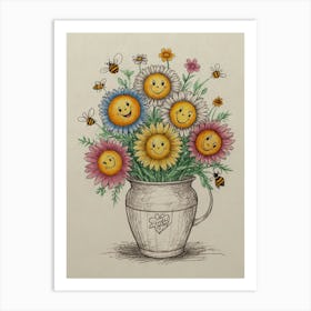 Smiley Sunflowers Art Print