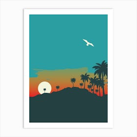 Sunset With Palm Trees Relax Nature Art Print