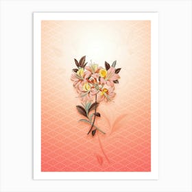 Changeable Pontic Azalea Vintage Botanical in Peach Fuzz Hishi Diamond Pattern n.0296 Art Print