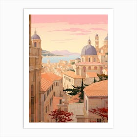 Dubrovnik Croatia 2 Vintage Pink Travel Illustration Art Print
