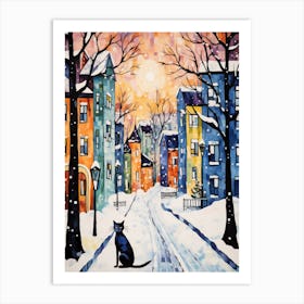 Cat In The Streets Of Rovaniemi   Finland Swith Snow 1 Art Print