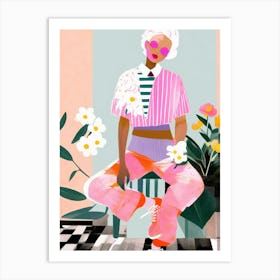 Cool girl with flowers Art Print