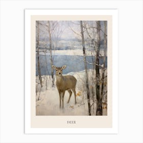 Vintage Winter Animal Painting Poster Deer 6 Art Print