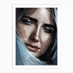 Of A Woman With Blue Eyes Sad Art Print