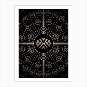 Geometric Glyph Radial Array in Glitter Gold on Black n.0424 Art Print