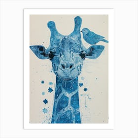 Small Joyful Giraffe With A Bird On Its Head 18 Art Print