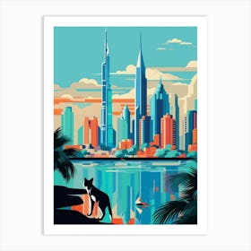 Dubai, United Arab Emirates Skyline With A Cat 2 Art Print