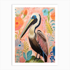 Pink Scandi Brown Pelican 4 Art Print