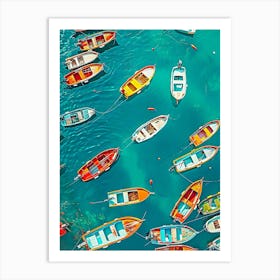 Colorful Boats In The Sea Art Print