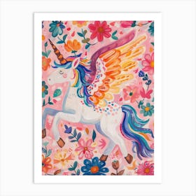 Floral Unicorn With Wings Painting 1 Art Print