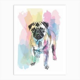 Pug Dog Pastel Line Illustration  4 Art Print