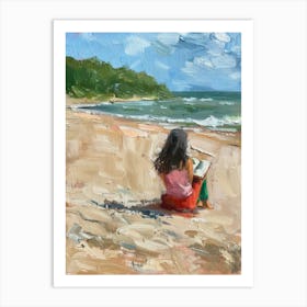 Reading On The Beach Art Print