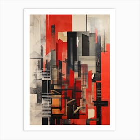 Abstract Cityscape Constructivist Style in Red, Ivory and Black Art Print