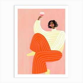 Illustration Of A Woman Drinking Wine Art Print