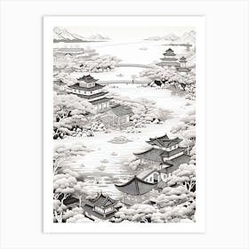 Okinawa Islands In Okinawa, Ukiyo E Black And White Line Art Drawing 3 Art Print