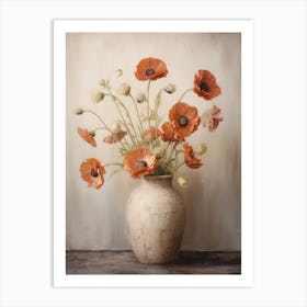 Poppy, Autumn Fall Flowers Sitting In A White Vase, Farmhouse Style 2 Art Print